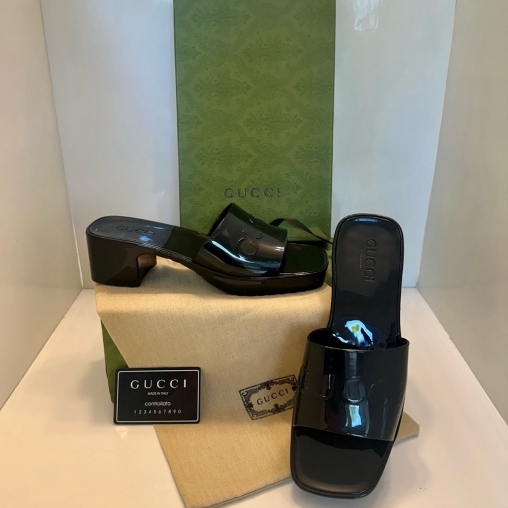 Designer Black Slide Sandals with Heels.